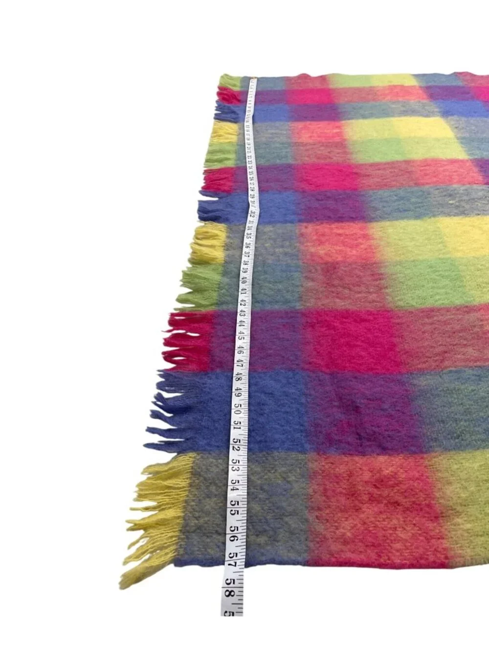 Foxford Throw Blanket Wool Mohair Plaid Colorful Fringe Made In Ireland 57x37